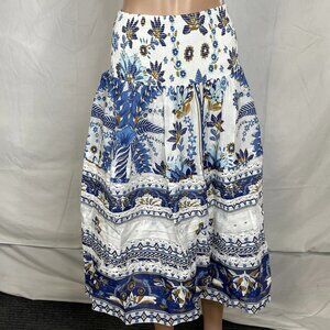 Farm Rio Women's Ana Tapestry Cotton Midi Skirt Blue/White Size S